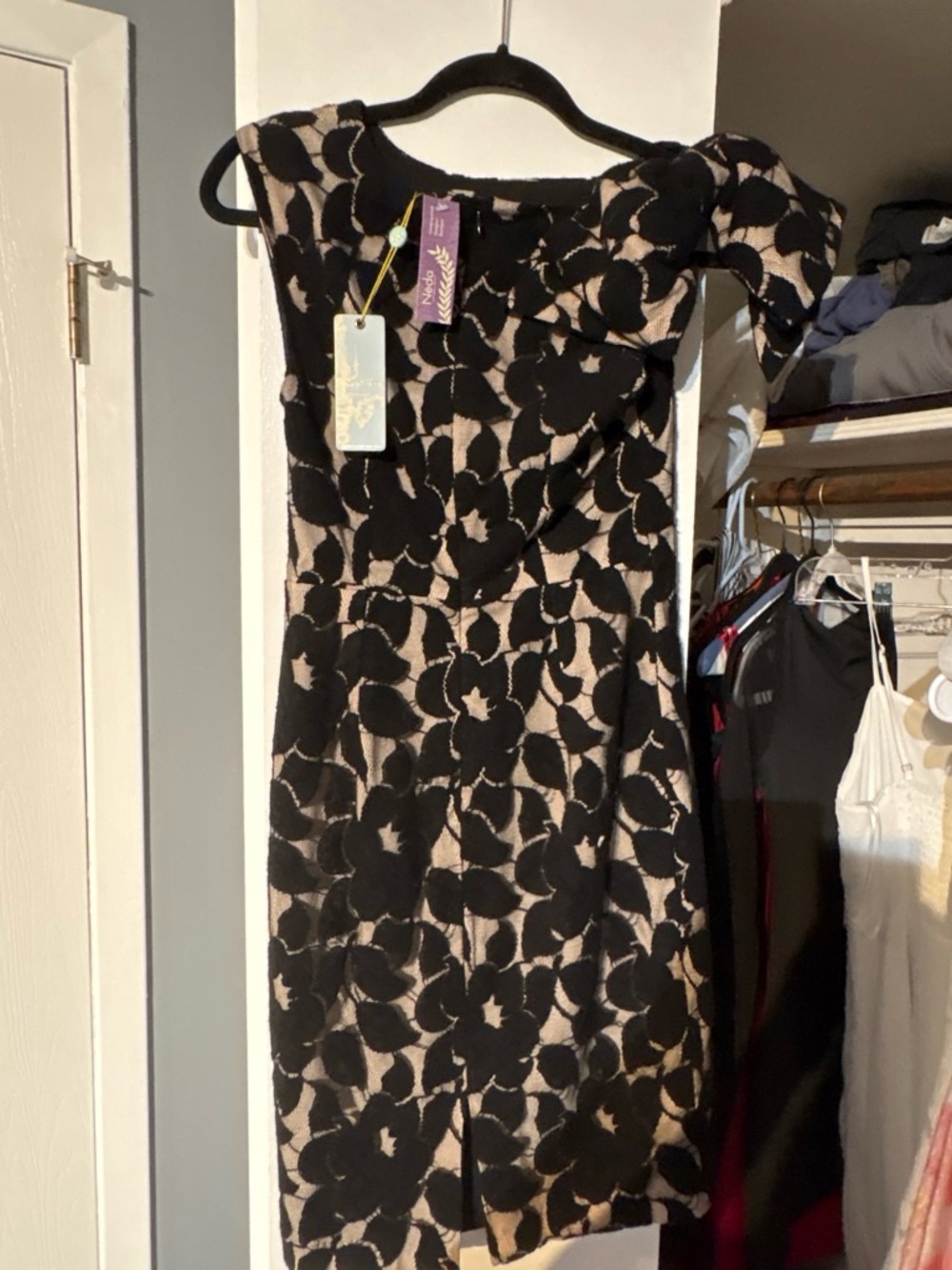 Tracy Reese One-Shoulder Floral Lace Dress in Black and Nude